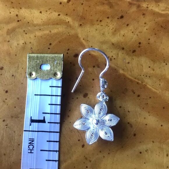 Sterling Silver Flower Earrings - Picture 3 of 6